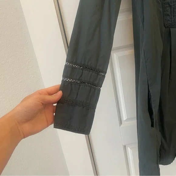 Free People Navy Lace Button Up Long Sleeve Dress Size Medium 100% Cotton - Picture 3 of 14